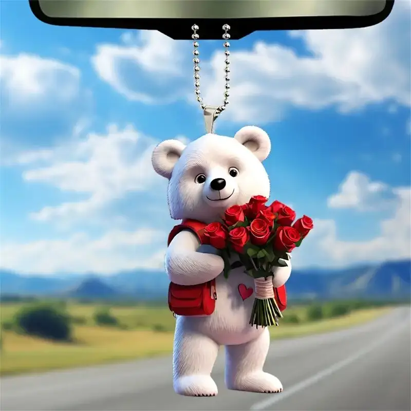 2D Acrylic Flat Pendant Car Decoration Pendant Rose Big White Bear Backpack Keychain Opp Bag Packing Chinese New Year Animal