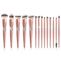 Professionnel 14 pièces strass paillettes maquillage pinceau premium unique rose maquillage pinceau ensemble