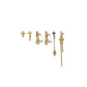 <b>Crystal</b> <b>Earrings</b> Gold Plated 316L Stainless Steel Cross Design <b>Studs</b> With Chain Tassel For Women Fashion Jewelry - Product Image 1
