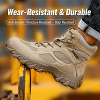 Bottes de sécurité montantes en cuir véritable avec embout en acier, antidérapantes, pour travaux de construction et miniers