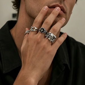 Punk Gothic Skelett-Thema Halb-Hohler Metall-Totenkopf-<span class=keywords><strong>Ring</strong></span>-Set für Männer Vintage Herren Streetwear Stapelbare Ringe Accessoires Schmuck Geschenke - Product Image 2