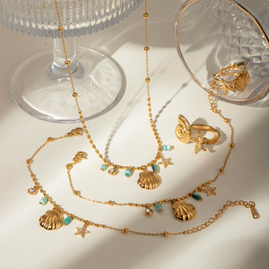 Collar con Colgante de Estrella y Concha de Amazonita en Acero Inoxidable y Oro de 18k, Estilo Vintage Francés, Joyería para Fiestas - Product Image 4