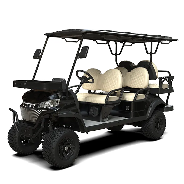 Carro de caça com motor CA de 5KW poderoso, carrinho de golfe elétrico preto com 6 assentos personalizado feito na China