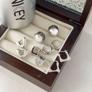 S925 Sterling <b>Silver</b> Minimalist Earrings Korean Style Everyday Wear Jewelry Set 925 <b>Silver</b> Huggie Hoop <b>Studs</b> Fashion Accessories - Product Image 2