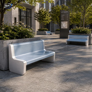 ML Outdoor Indoor FRP Subway Waiting Chair Blue Modern Patio <b>Bench</b> Durable Contemporary Design for Park Transit Use - Product Image 3