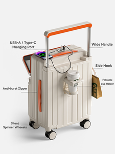 <span class=keywords><strong>Valise</strong></span> de voyage à ouverture frontale avec port de charge USB, porte-gobelet, serrure TSA, ABS+PC, roulettes pivotantes, chargement frontal - Product Image 4
