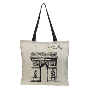 Dames sacs à provisions avec Logos <span class=keywords><strong>Paris</strong></span> Style tour imprime sac fourre-tout Shopping lin tissu beaux sacs à provisions réutilisables - Product Image 6