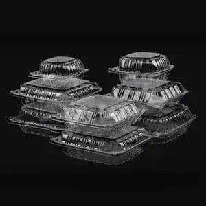 Factory Wholesale Takeaway Disposable Transparent BOPS Plastic Lunch Box Fruit Burger Food Packing Box Hinged Food Box With Lid