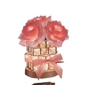 Lámpara de mesa recargable con luz nocturna de rosas y péptidos Xi para dormitorio, regalo decorativo para el Día de San Valentín - Product Image 3