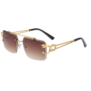 <span class=keywords><strong>Lunettes</strong></span> de soleil sans cadre européennes et américaines à la mode Tête de léopard Bord de coupe UV400 Hommes Femmes <span class=keywords><strong>Internet</strong></span> Célébrités Rue - Product Image 3
