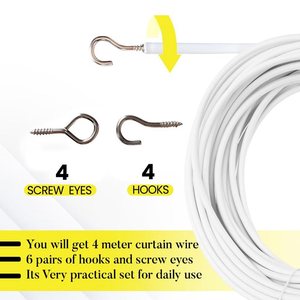 Extra Strong Durable 3 Meters White <strong>Curtain</strong> <strong>Wire</strong> <strong>Kit</strong> with 4 Hooks and Eyelets Good Quality Modern Plastic Design - Product Image 4