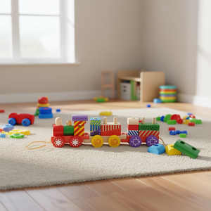 Allegro Trenino Wooden Train 16 Colorful <b>Blocks</b> 12+ Months Push Pull Toy - Product Image 3