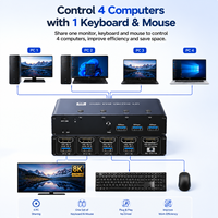 Hardrock Metal untuk 2.1 KVM Switch dengan Resolusi 8K60Hz untuk 4 Komputer 1 Monitor USB 3.0 Hub Remote Control FCC CE ROHS