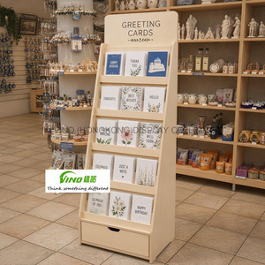 Expositor de tarjetas de felicitación VINO de madera con cajón de almacenamiento, estante vertical sólido de 6 niveles para tiendas minoristas - Product Image 2
