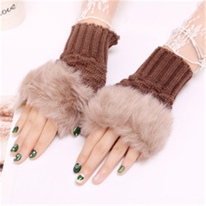 Meilleure vente synthétique cheveux de lapin mitaines mitaines bras tricotés sans doigts chaud <span class=keywords><strong>hiver</strong></span> tricoté R0970 - Product Image 2