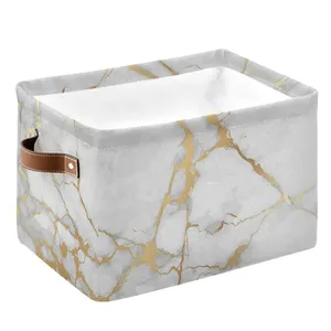 Белая мраморная Золотая корзина для хранения с блестками, складной органайзер для хранения холста 300D PE, водонепроницаемая тканевая корзина для одежды