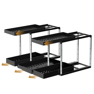 Under Sink Organizer for Bathroom & Kitchen,With Anti-slip Pads & <b>Hooks</b>,2 Tier Pull-out Storage Rack Under the Sink Organizer - Product Image 1