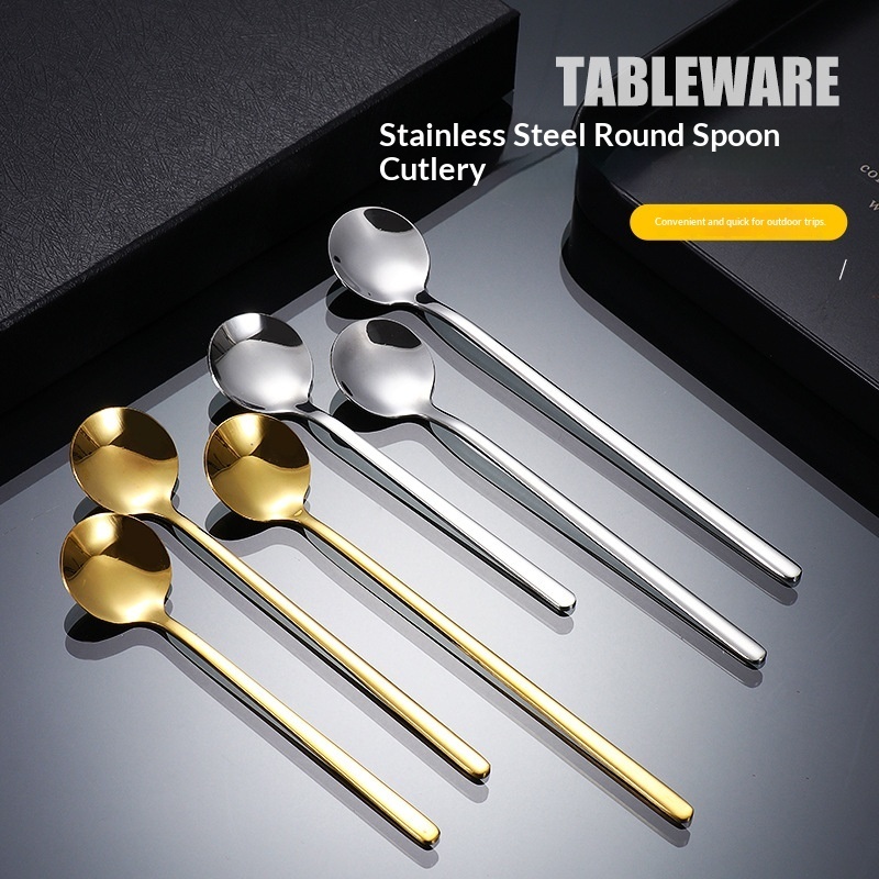 Estick Stainless Steel Long Handle Thickness Modern Design Golden Small Ice Coffee Mixing Spoon Household Hand Gift Wholesale · image 3