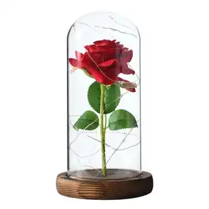 2023情人节母亲节礼物人造花红色玻璃玫瑰发光二极管灯玫瑰装饰花带灯圣瓦伦丁礼物