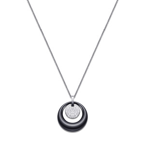 Fashion Pendant <b>Necklace</b> Black And White Ceramic Round Double Layer Pave Setting Geometric Design <b>Couple</b> Jewelry Gift Daily Wear - Product Image 4
