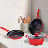 Ensemble d'ustensiles de cuisine antiadhésifs 4 pièces poêle à frire cuisinière à gaz à induction casseroles et poêles universelles ensemble-cadeau en gros rouge sain facile à nettoyer
