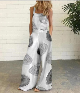 <span class=keywords><strong>Tuta</strong></span> da <span class=keywords><strong>donna</strong></span> in cotone e <span class=keywords><strong>lino</strong></span> stampata con bottone decorativo tracolla Casual al ginocchio Design all'ingrosso per l'estate - Product Image 6