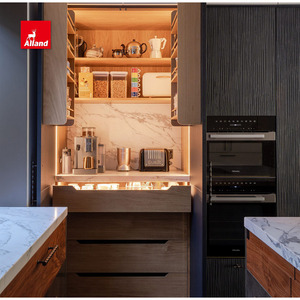 Armadio da <span class=keywords><strong>cucina</strong></span> in lacca metallizzata e opaca con cassetto a coda di rondine in noce con isola in marmo e porta tascabile - Product Image 3