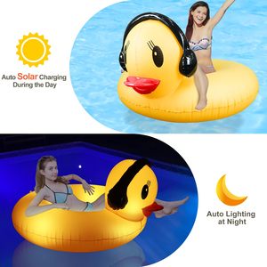 Bouée de piscine gonflable canard tendance avec lumières LED, alimentée par énergie solaire, 42 pouces, grande bouée animale pour adultes, valve rapide - Product Image 2