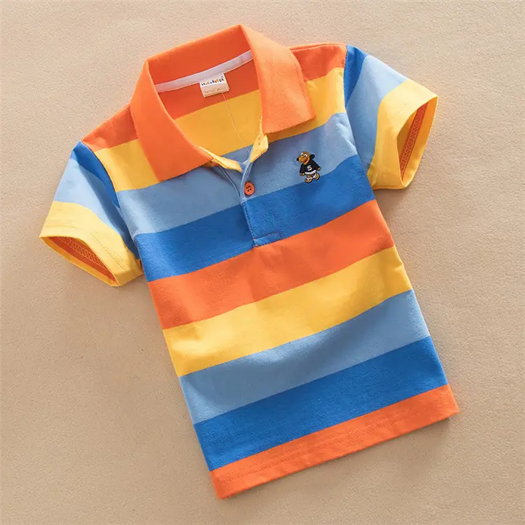 Kaus Polo Anak Laki-laki Motif Garis Lebar, Kaus Warna Campur dengan Layanan OEM