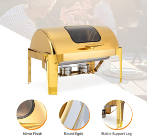 Calentador de Comida Tipo Buffet <span class=keywords><strong>RRR</strong></span> 9L Comercial Personalizable, de Acero Inoxidable Dorado, con Tapa Enrollable, Funciona con Alcohol 201, Manual - Product Image 3