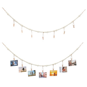 Perles rondes <span class=keywords><strong>en</strong></span> <span class=keywords><strong>bois</strong></span>, affichage de photos suspendu, corde de jute, perles de <span class=keywords><strong>bois</strong></span>, clip à glands, cadre photo, rangement, décoration murale - Product Image 2