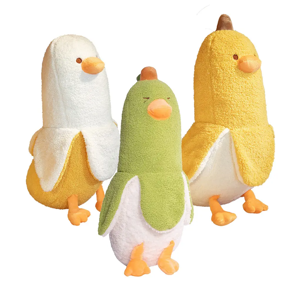 Jouet créatif en peluche de canard banane doux pour enfants, vente en gros, oreiller de sommeil mignon de dessin animé, cadeau