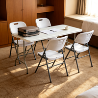 Ensemble table et chaises pliantes rectangulaires en plastique blanc de 2,4 m pour 10 personnes, robuste, imperméable, pour jardin, fête, léger