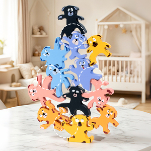 Juguetes Clásicos de Madera, Bloques de Construcción de Dibujos Animados para Practicar el Equilibrio y la Habilidad de Apilamiento, Personajes de Animales con Expresiones Faciales y <span class=keywords><strong>Emociones</strong></span> - Product Image 3