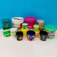 Seau en plastique rond transparent personnalisé, vente en gros, emballage alimentaire réutilisable, seau avec couvercle, seau en plastique pour ghee