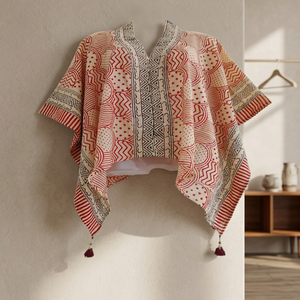 Vestido Kaftán Boho con Cuello en V, Manga Corta, Asimétrico, con Borlas, Estampado Geométrico de Algodón, Corte Holgado, Ropa Casual de Verano - Product Image 1