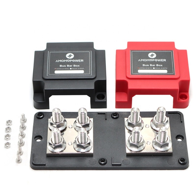 400A 48VDC Dual Modular Tinned Heavy Duty Copper Busbar 3/8" M10 Stud for Solar Power Distribution Components