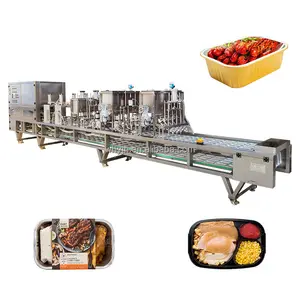 Automatic Plastic Fresh Meat Sauce Aluminum Foil Container Tray Filling Sealing Machine