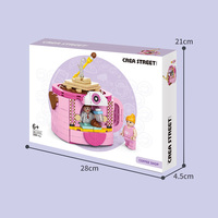Set blok bangunan kecil lucu, toko kopi Model 3D blok bangunan untuk anak-anak 380 buah berkualitas tinggi