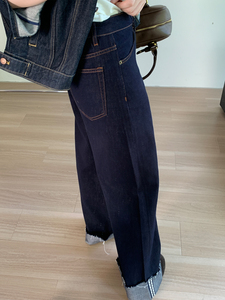 YUANBOFEI Jeans Baggy pour Femmes, Pantalon en Denim à Jambes Larges, Ourlet Replié, Bleu Foncé, Décontracté, Streetwear, Vêtements Esthétiques Féminins - Product Image 3
