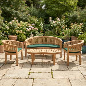 Modern Design <b>Outdoor</b> Garden Patio Furniture Sofas Set Solid Teak Wood Peanut Banana <b>Bench</b> Chair <b>Cushion</b> Courtyard Hotels Villas - Product Image 2