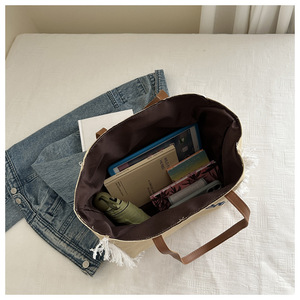 2025 New <span class=keywords><strong>Canvas</strong></span> của phụ nữ tote túi công suất lớn của phụ nữ nách túi xách màu rắn của phụ nữ nách túi với Thêu thư - Product Image 2