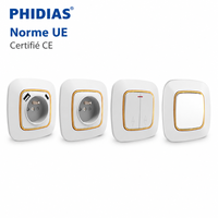 Prise murale simple à bord doré, norme française, moderne, 80 mm, taille UE, 16A/10A, en laiton PC, certifiée CE ISO, pour hôtels et villas