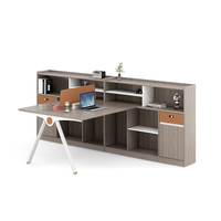 Bureau modulaire en L avec étagères de rangement, tiroirs, finition grain de bois, pieds en A, poste de travail moderne, vente en gros usine