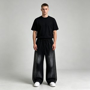 Pantalones Deportivos de Algodón Blanco Personalizados para Hombre, Cintura Elástica con Cordón, Pantalones Casuales Holgados con Estampado de Letras, Otoño - Product Image 4