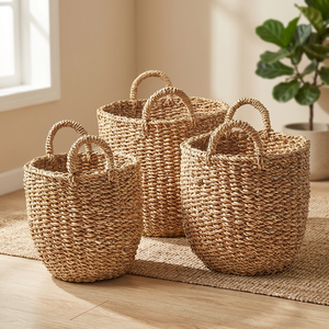Panier de rangement pliable en jonc de mer tressé à la main, de qualité supérieure, tailles personnalisables, écologique, rectangulaire, pour la décoration moderne de la maison, vente en gros - Product Image 2