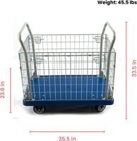 Chariot à plateforme avec clôture pliable, capacité de charge de 660 lb, chariot à main, cage en acier, conteneur à roulettes, OEM, usage commercial et industriel
