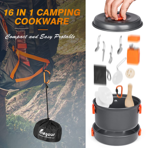 <span class=keywords><strong>Set</strong></span> da Cucina Portatile 14 Pezzi in Lega di Alluminio Concavo-Convesso Antiaderente Pieghevole per Esterni, Padelle per Picnic e Campeggio 1-2 Persone - Product Image 6