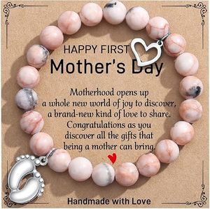 Bracelet perlé tendance en pierre de lune porte-bonheur et jaspes zèbre rose avec carte, bijoux faits main pour femme, idéal pour un anniversaire - Product Image 3
