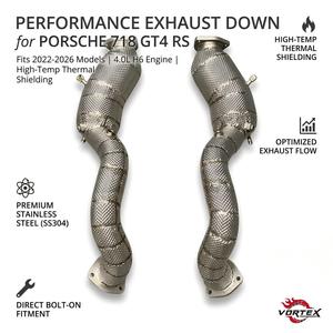 Downpipes thermiquement blindés Vortex pour Porsche 718 Cayman GT4 RS 4.0L avec couche de protection thermique en acier inoxydable et modification de bride en aluminium forgé - Product Image 1